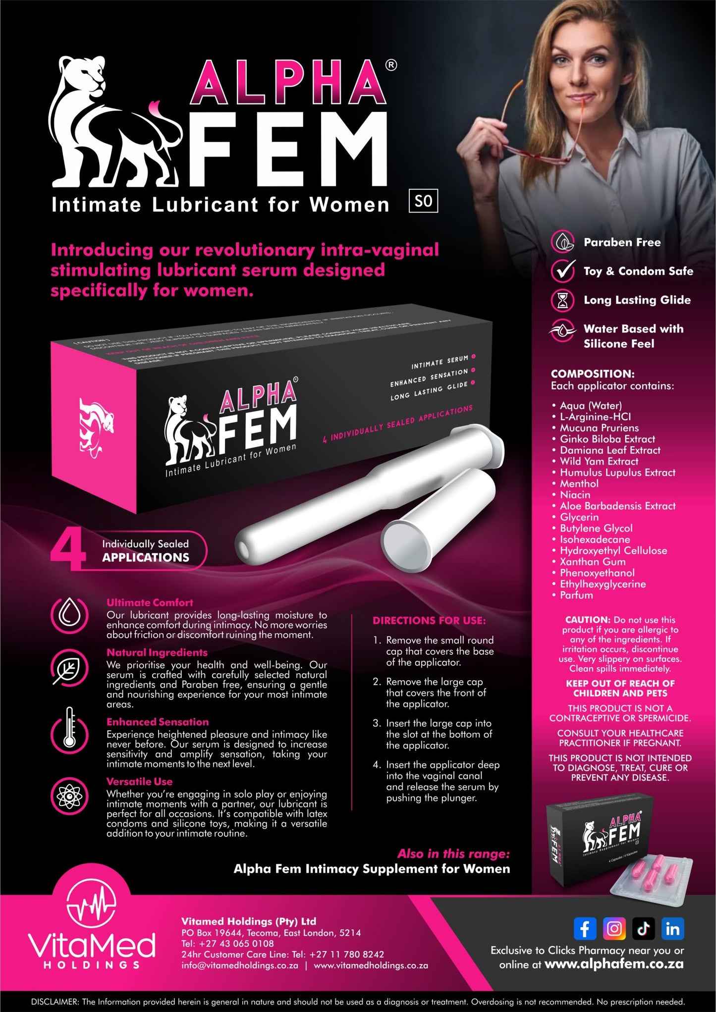 Alpha Fem Intimacy Lubricant Serum For Women 4 individula Applicators