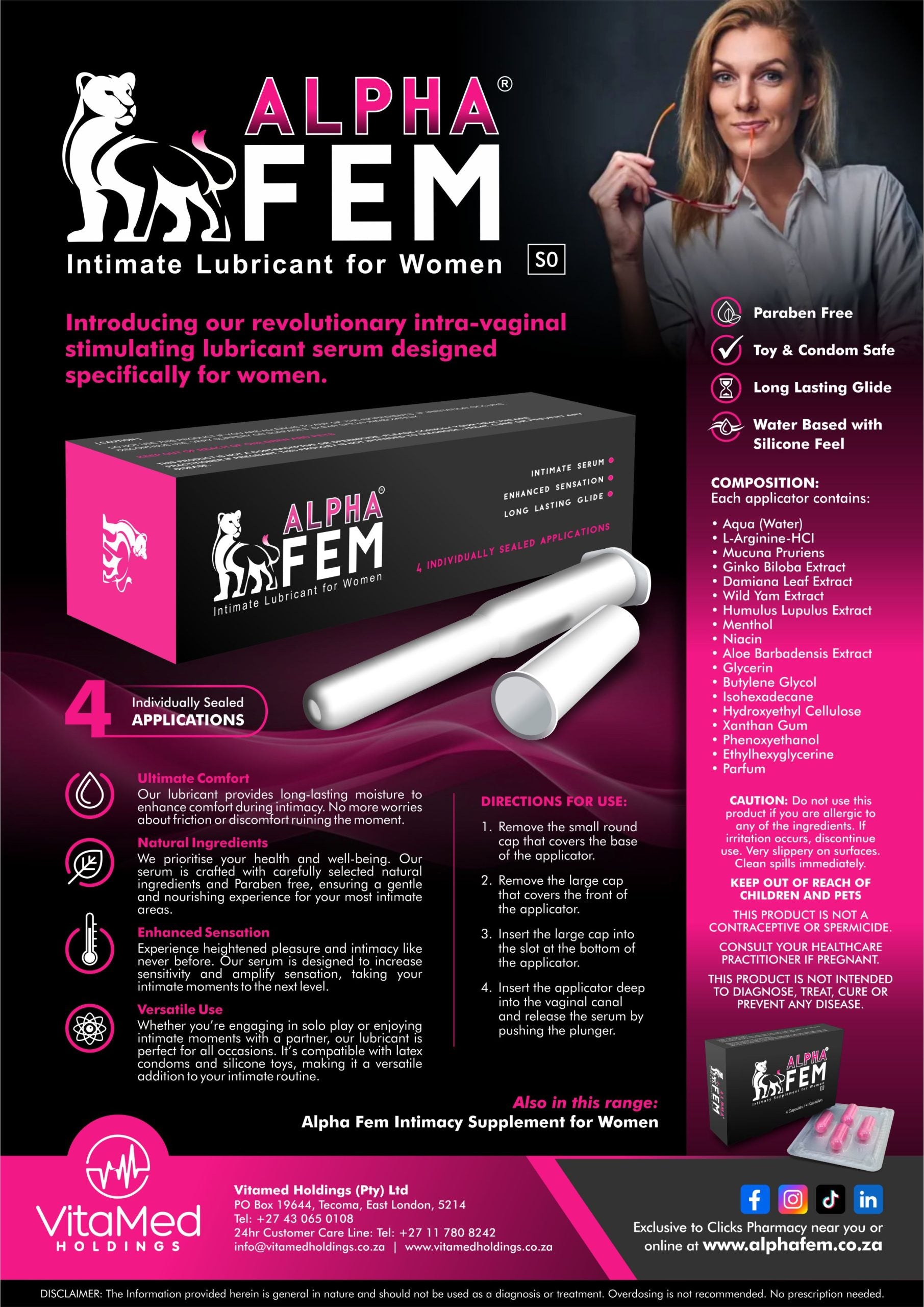 Alpha Fem Intimacy Lubricant Serum For Women 4 individula Applicators